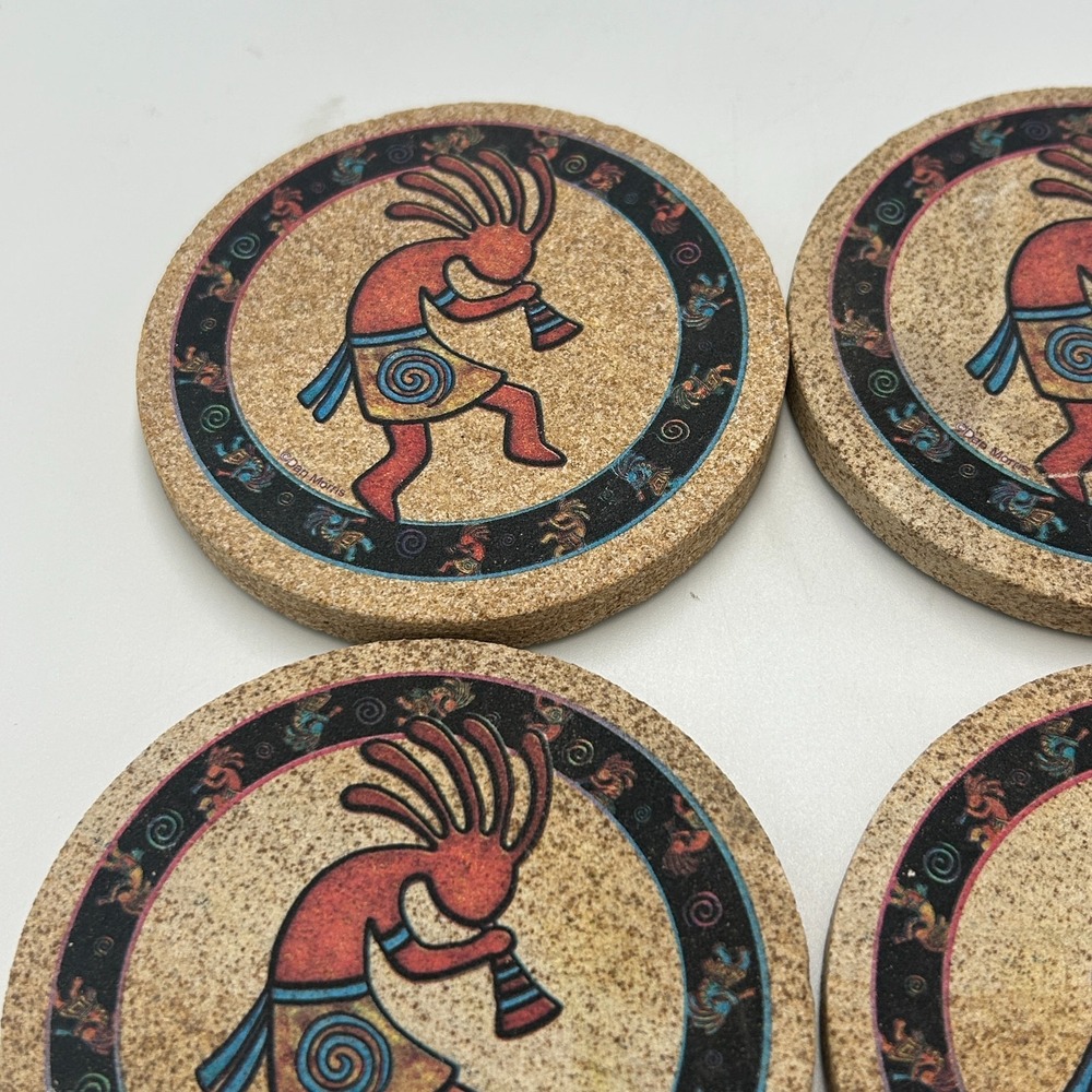 Thirstystone Sandstone KOKOPELLI Coasters Set 4" Cork Southwest Native Aztec - Picture 5 of 6